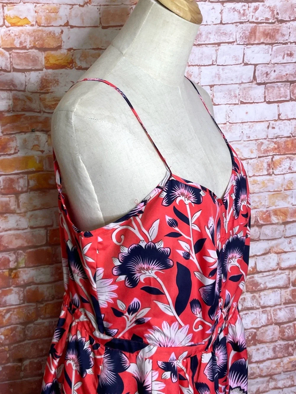 J. Crew Coral and Navy  Floral  Spaghetti-Strap Seaside Cami Sundress